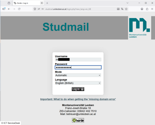 Image: Studmail in browser 1