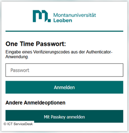 One Time Passwort eingeben